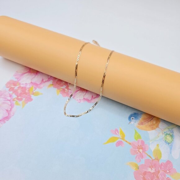"Elegant Rose Gold Figaro Chain Necklace – 50cm Brass Gold Plated, XPNL0113 - Picture 6 of 13
